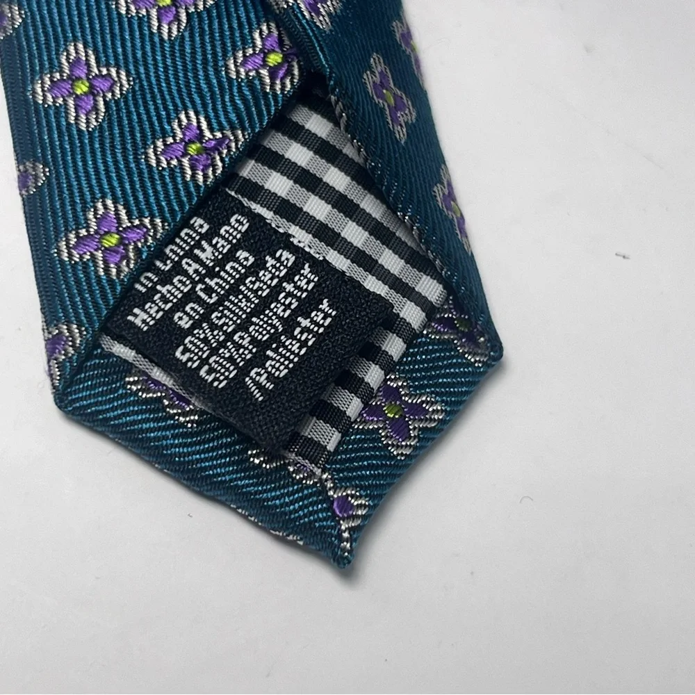 Ben Sherman Slim Patterned‎ Tie Teal with Purple Floral Pattern